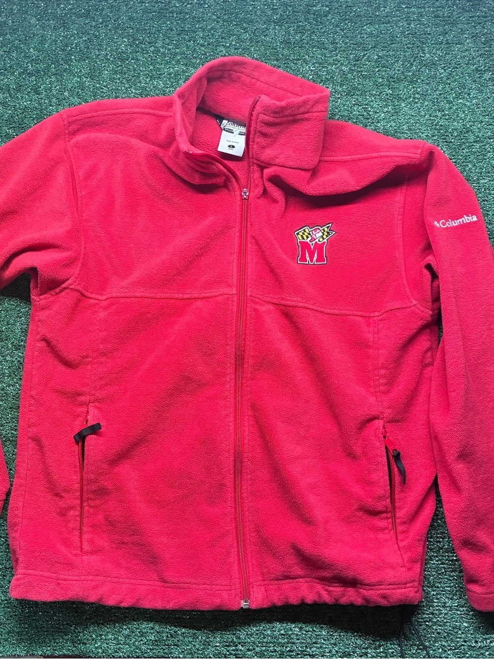 Columbia Bright Red Full-Zip Fleece Jacket with Embroidered M Patch